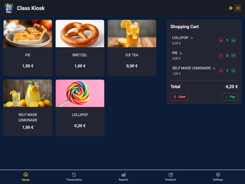 Product selection and cart view